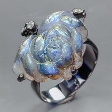 Handmade 10ct Natural Labradorite Ring 925 Sterling Silver Size 7.5 /R431805