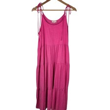 Love By Gap Pink Tiered Maxi Sundress Gauze Tie Shoulder Boho Cottagecore M 