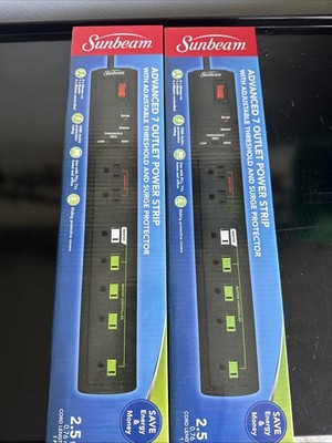 Sunbeam Advanced 7 Outlet Power Strip with Surge Protector, Indoor Use, 2-Pack