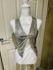 Evie Collection sparkly silver sequin front hippie/boho festival waistcoat 8