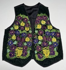 Medium Embroidered Floral Vest Waistcoat Dark Green Cotton Guatemalan