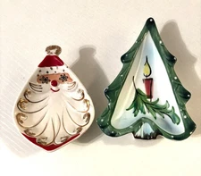 1959 Holt Howard Starry Eyed Santa Claus 4" Tall Dish & Christmas Tree 5” Tall.
