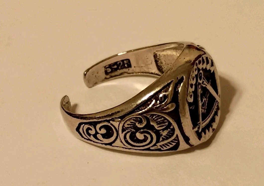 Masonic Adjustable Ring Freemason Silver Ring Cla… - image 4