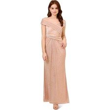 Adrianna Papell Women's 10 Rose Gold Metallic Stencil Off Shoulder Gown L15-26