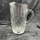 Vtg MCM Diamond Pattern Large Heavy Glass Pitcher Shabby Chic Cottagecore 64oz