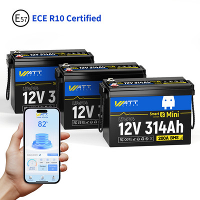3Pcs WattCycle 12V 314Ah LiFePO4 Batterie 12KWh Akku BMS Solar Wohnmobil ECE R10