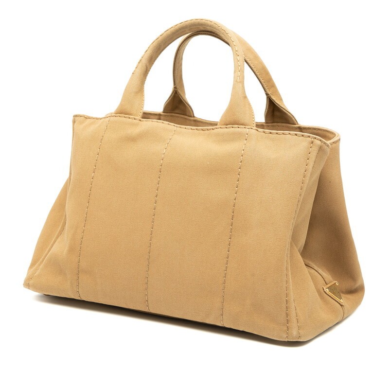 PRADA Triangle Logo Plate Canapa Cord Tote Bag Shoulder Bag 2WAY Brown Canvas La thumbnail 2