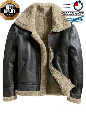 Herren RAF Flieger Bomber B3 Echt Leder Jacke Mantel MF7 Lammfell Pilot Fliegen