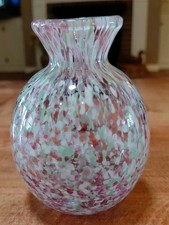 Vintage Confetti Glass Vase Murano Style Hand Blown 4.5" Tall