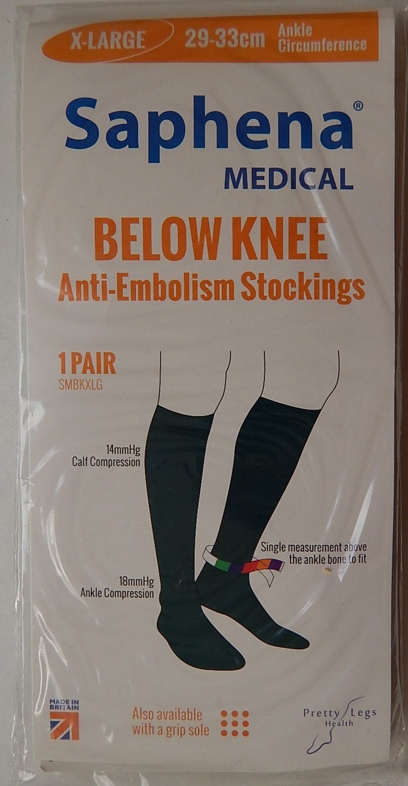 Saphena Medical Below Knee Anti-Embolism Stockings XL Extra Large 29-33cm Ankle