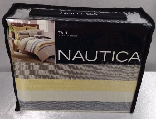 3pc Nautica Shelford Khaki STRIPE Twin Duvet Set Cover and European Shams - Picture 4 of 7