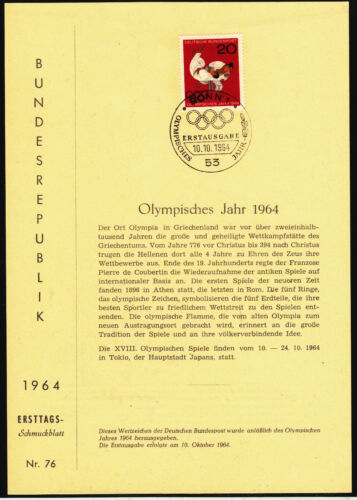 B7) Bund Vorläufer Joppen ETB 76 451 Olympia 1964 ohne Folie nicht im Michel - Bild 1 von 2