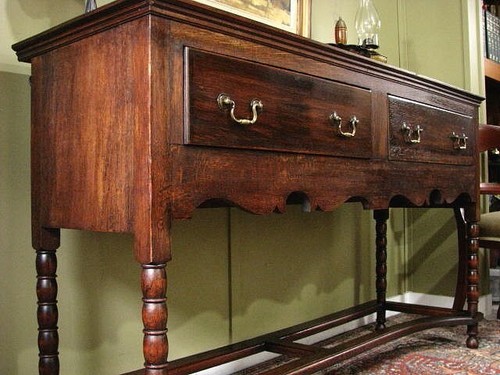 ANTIQUE OAK 2 DRAWER DRESSER BASE/SIDEBOARD/SIDE TABLE ~ BOBBIN TURNING c1900s - Picture 2 of 14