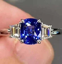 Womens Natural Diamond Weddings Rings 950 Platinum Band 0.50 Carat Blue Sapphire