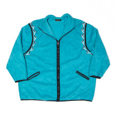 Bob Mackie Womens Embellished Jacket Blue Fleece L