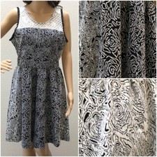 Le Lis Stitch Fix Black White Lace Rose Floral Sleeveless Dress Womens L USA NEW