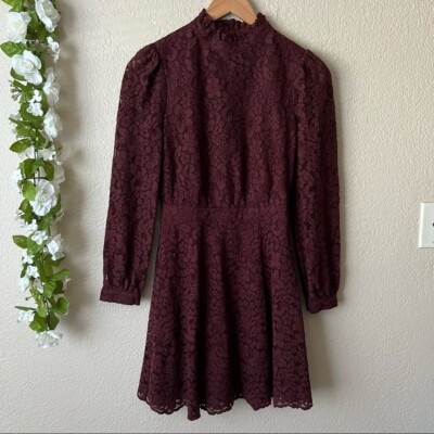 NWT $145 Size 2 & Other Stories Burgundy Red Lace Long Sleeve Mini Dress XS  | eBay