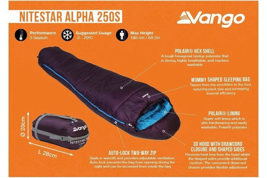 Short Petite Mummy Sleeping Bag With Foot Warmer Vango Nitestar Alpha 250S DofE