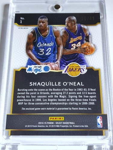 2014 Select Shaquille O'Neal #PATCH COPPER /49 Game Worn Dual Jerseys - Rare - Picture 5 of 5
