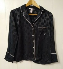 Victoria's Secret Sleep Shirt Long Sleeve Button Up Size XS Black