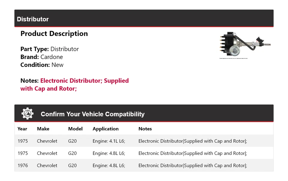 For 1975-1976 Chevrolet G20 Distributor Cardone - Image 2 of 4