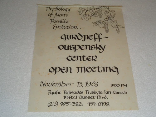 Gurdjieff-Ouspensky Center 1978 Pacific Palisades CA Rare George Gurdjieff Flyer