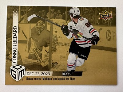 2023-24 UD Game Dated Moments GOLD Connor Bedard Michigan Goal - Limited to 100