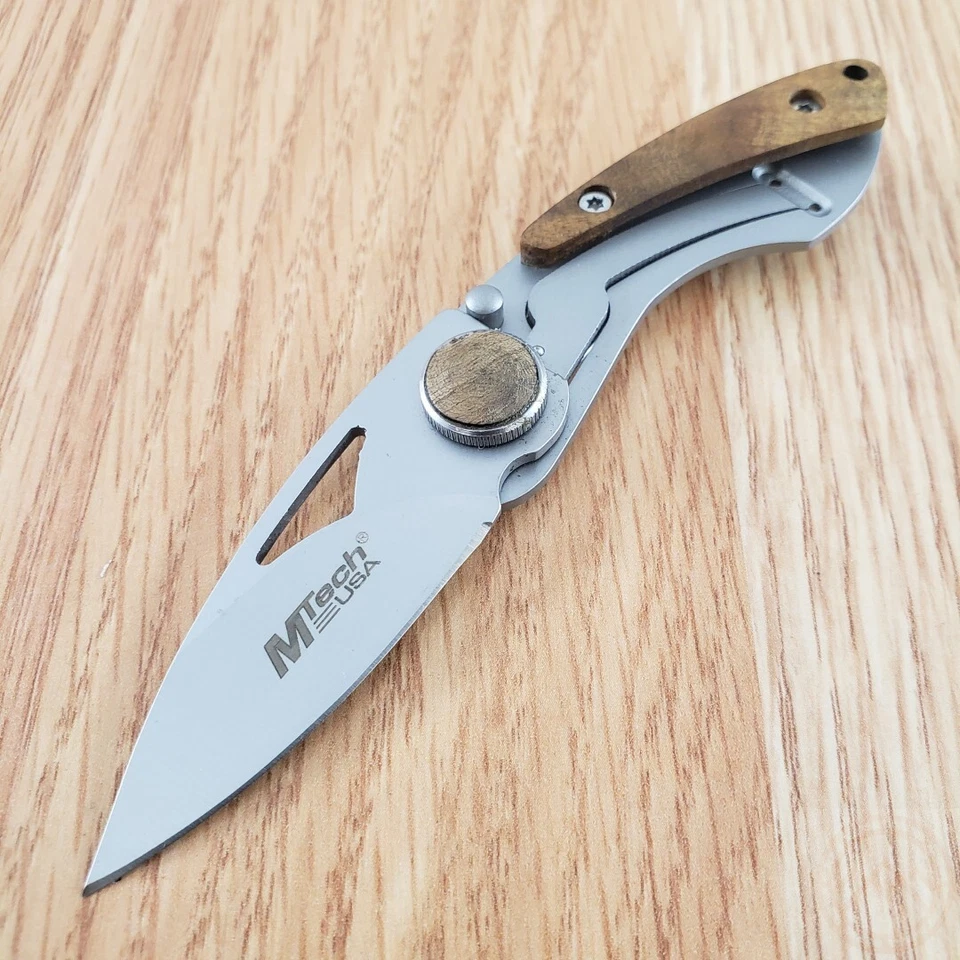 MTech Framelock Folding Knife Stainless Steel Blade Stainless And Wood Handle - Image 2 of 4