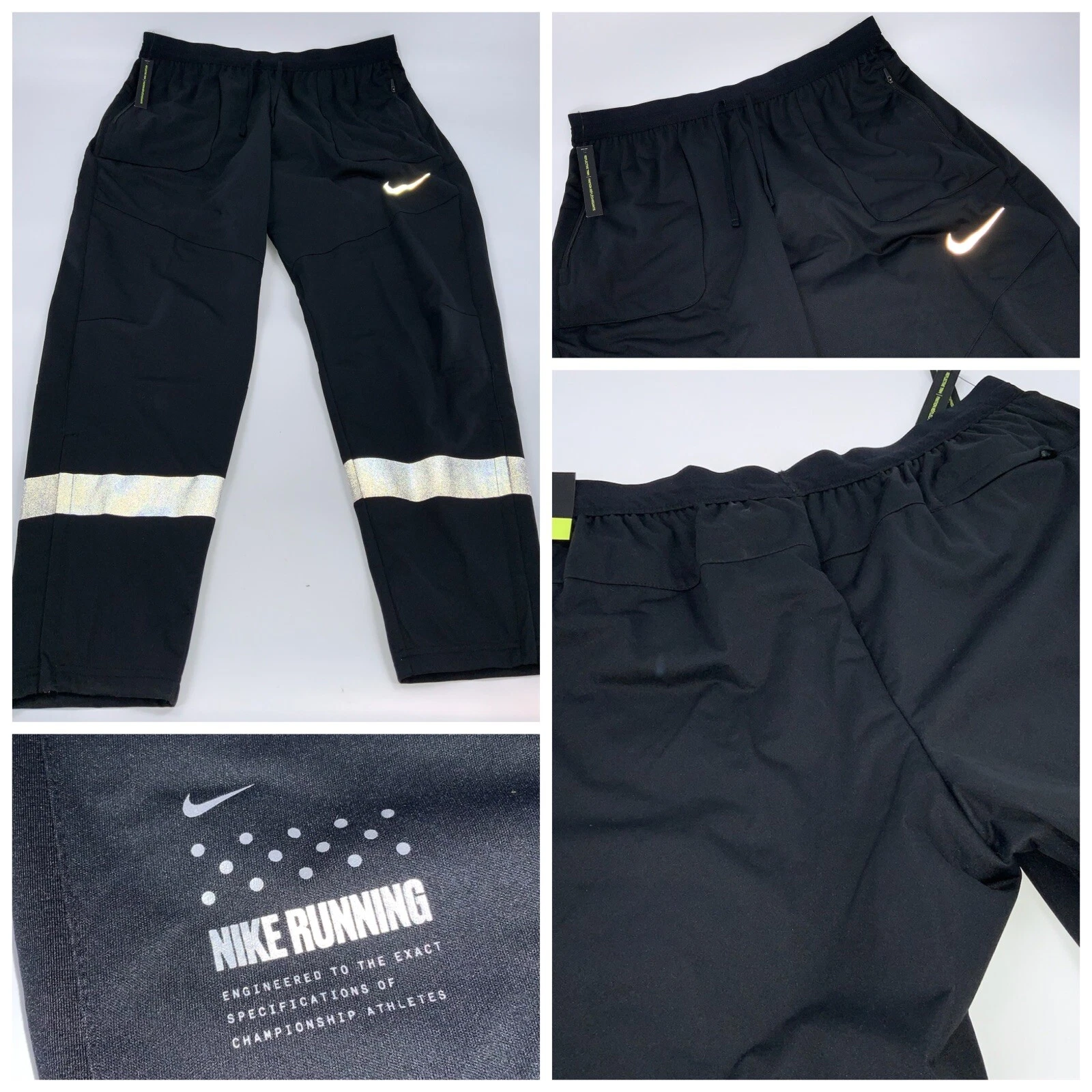 Nike Tight Fit Running Pants XL Men Black Poly Jogger Reflective NWT YGI G2-301