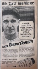 1937 newspaper ad for Williams Shave Cream - NYY baseball player Frank Crosetti