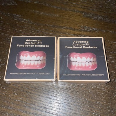 2 NEW Full Denture Set for Men & Women Upper & Lower Denture False Teeth Feimuko