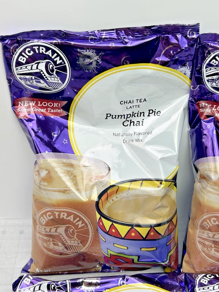 Mezcla instantánea en polvo Big Train Pumpkin Pie Chai Tea Latte 3,5 libras cada una (4 bolsas) Foto 3 de 4