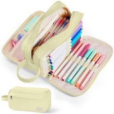 High Capacity Pencil Case Soft Corduroy Large 4 Compartment Zipper Bag Yellow