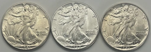 1943-1945 Walking Liberty Silver Half Dollar 3-Coin Lot Uncirculated High Grade