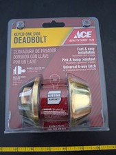 ACE Keyed One Side Deadbolt Polished Brass Door Lock New Sealed Hardware