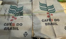 Two Cafe's Do Brasil Burlap Coffee Bean Bag Sacks 38”X27”