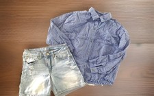 ZARA Girl 11-12 BLUE GINGHAM Top  7 For all Mankind Shorts sz 14 2pc Bundle LOT