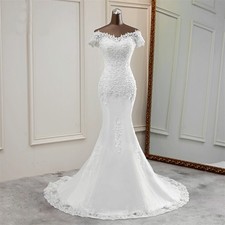 Sexy Mermaid WeddingDresses V Neck Lace Applique Short Sleeves BridalGown Custom