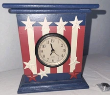 Patriotic Mini Mantel Clock  4th Of July/ Memorial Day Red White Blue Works