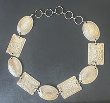 Vintage Silver Metal Stamped Floral Design Chunky Chain Link Western Style Belt