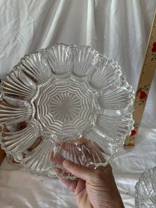 Anchor Hocking Deviled Egg Plate 896 Glass Dish 1950s Shell Wave and Fan