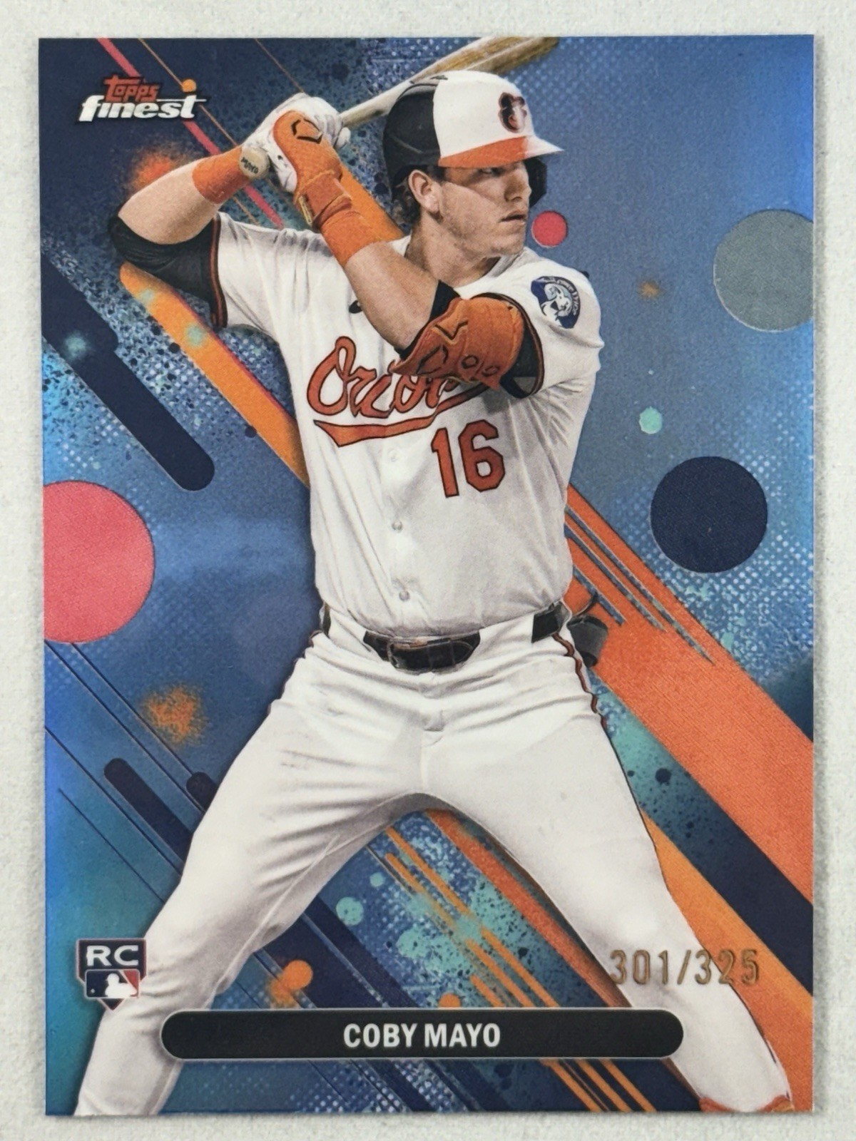 2025 Topps Finest Sky Blue Refractor Coby Mayo RC #26 Baltimore Orioles 301/325