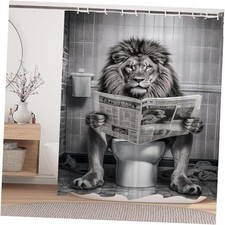 Funny Lion Shower Curtain, Fancy Humor Leo 72"W x 72"L Pack of 1 White Black