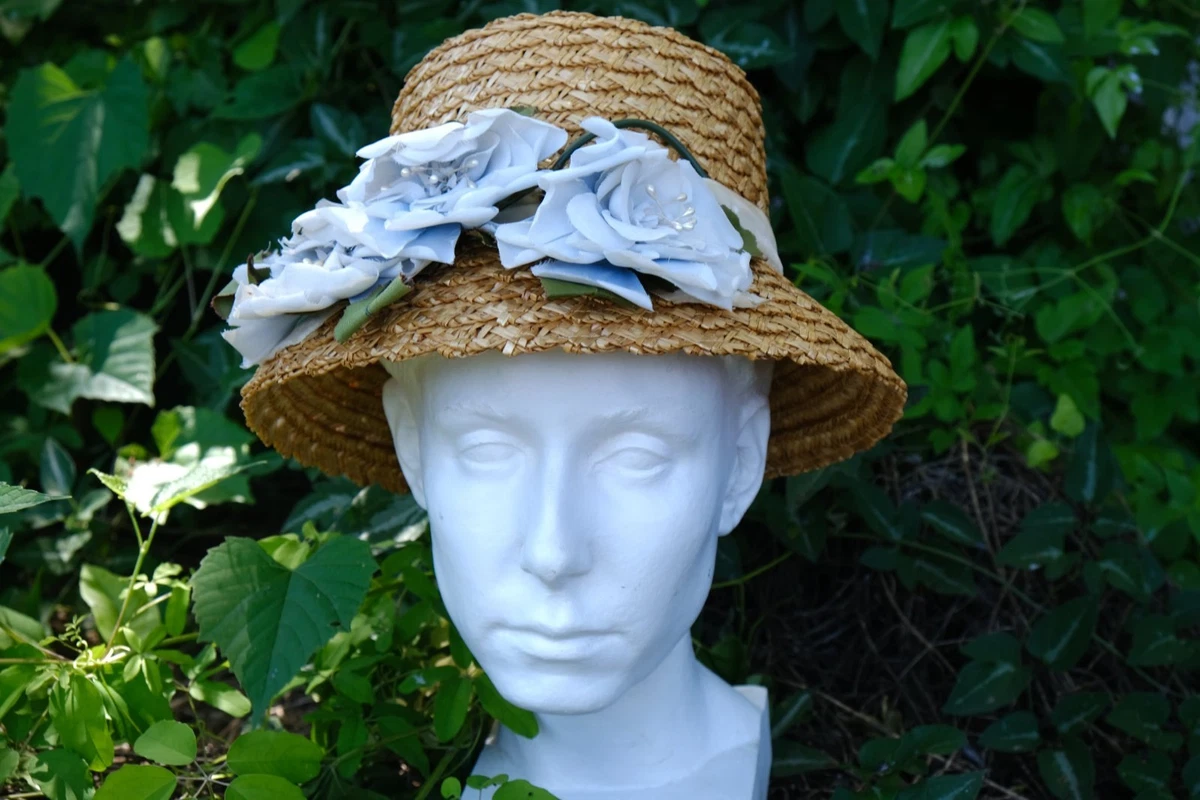 Elite Champagne Hat Sun Womens Blue Green Satin Wide Brim Bow Derby Church NWOT M4003 ( Powder Blue Hat )kentucky Derby Hat, Church Hat  main image 4
