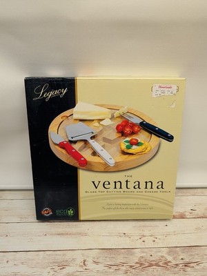 Ventana Glass Top Cutting Board And Cheese Tools Wood Base