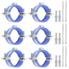 6 Pcs 1.5-1.7inch Heavy Duty Adjustable Split Ring Pipe Hanger, Silver/Blue