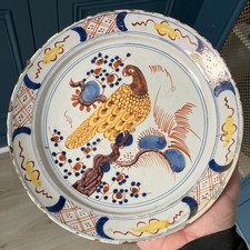 Belle Assiette Faïence XVIII XIXème Hollande Delft polychrome décor Oiseau