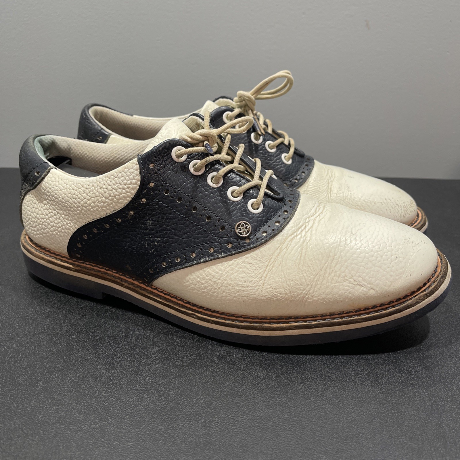 G/Fore G4 Saddle Gallivanter Mens 9 Spikeless Golf Shoes Navy White G4MC20EF03