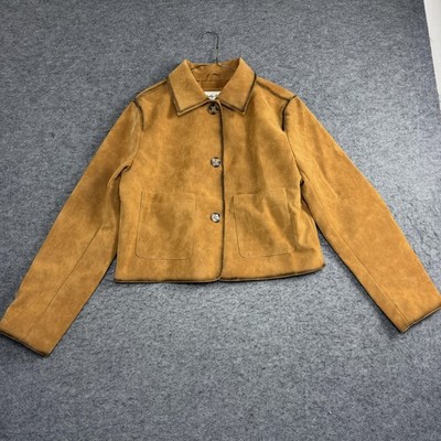 Sebby Collection Jacket Womens Medium Brown Faux Suede Cropped Button Front