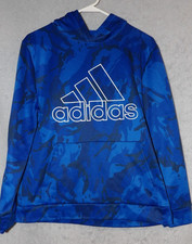 Boys Adidas Hoodie Pullover Sweatshirt XL 18/20 Blue Camo - 1019